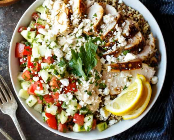 Chicken Feta & Cucumber Quinoa Bowl with Lemon Vinaigrette (GF)