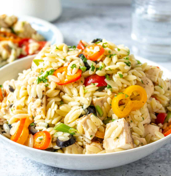 Mediterranean Orzo Pasta Salad with Grilled Chicken
